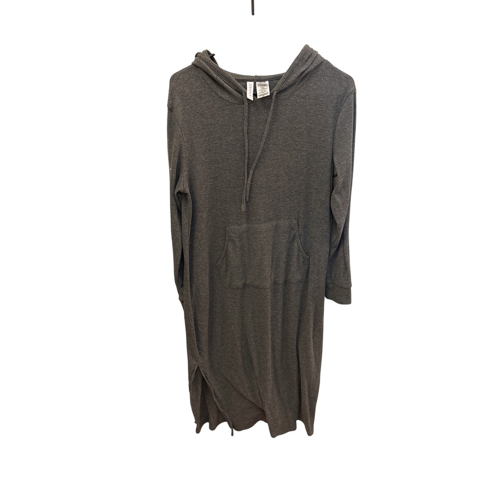 Joyspun Womens Grey Ribbed Knit Hooded Midi Dress Long Sleeve Medium JS42601GA